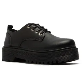 SOBEYO Women's Platform Oxford Lace-up 4 Eyelets Shoes Black Nappa