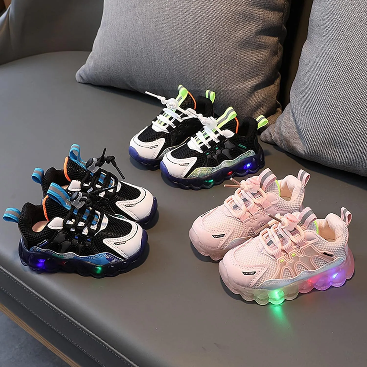 Toddler Boys Girls LED Flashing Sneakers Kids Lightweight Mesh Breathable Soft Sole Sport Shoes for School Casual