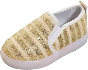 Toddler Light Up Shoes Kids Slip On Canvas Sneakers Walking Shoes Dress Glitter Sequins Shoes for Girls Loafers