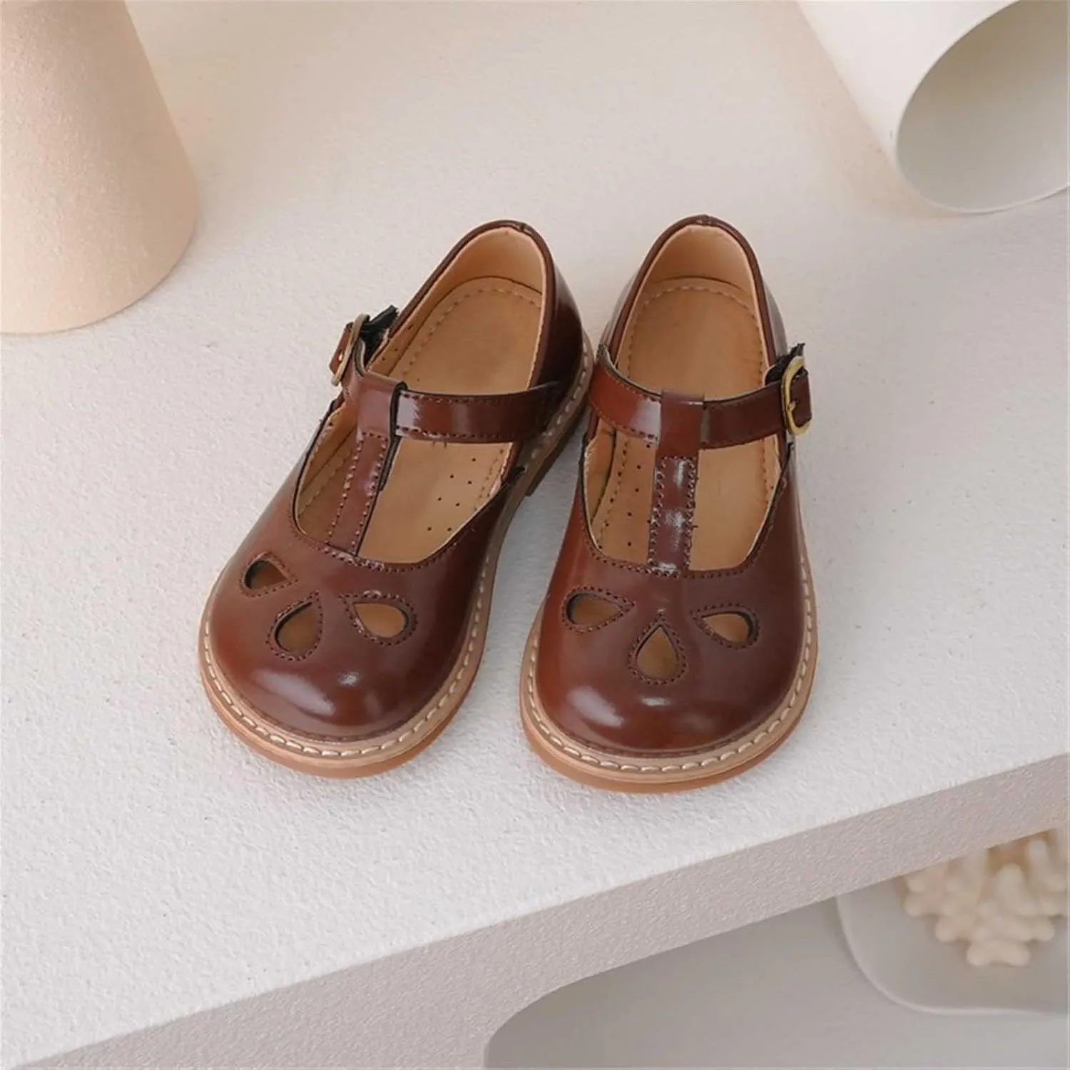 Toddler Little Girl Mary Jane Dress Shoes, Ballet Flats for 2 to 12 Girls Party School Flat Bottom Kids Slides