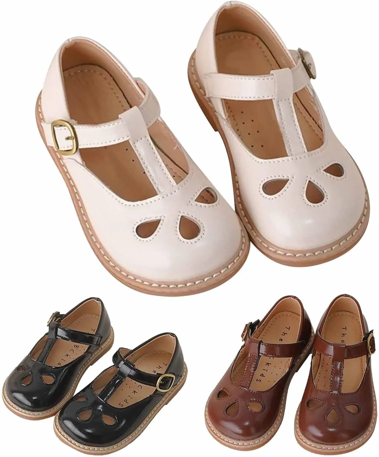 Toddler Little Girl Mary Jane Dress Shoes, Ballet Flats for 2 to 12 Girls Party School Flat Bottom Kids Slides