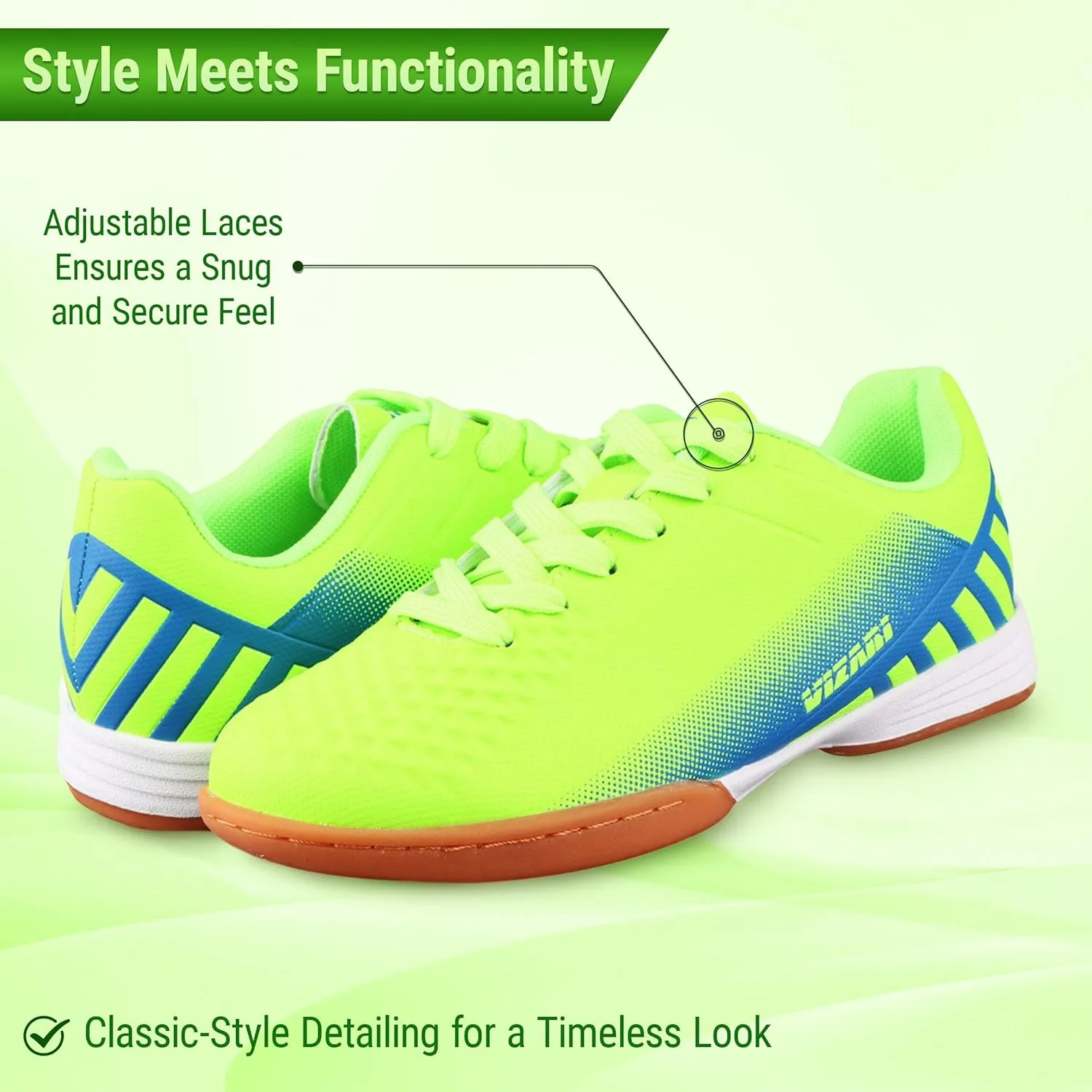 Vizari Santos Kids Indoor Soccer Shoes | Synthetic & Water Resistant Kids Soccer Cleats | Durable Football Shoes with Rubber Outsole for Maximum Traction for Boys and Girls