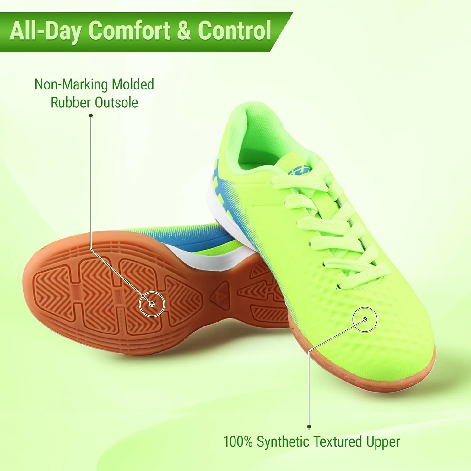 Vizari Santos Kids Indoor Soccer Shoes | Synthetic & Water Resistant Kids Soccer Cleats | Durable Football Shoes with Rubber Outsole for Maximum Traction for Boys and Girls