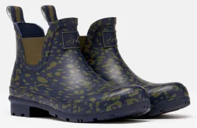 Wellibob short rain boots in navy/khaki leopard