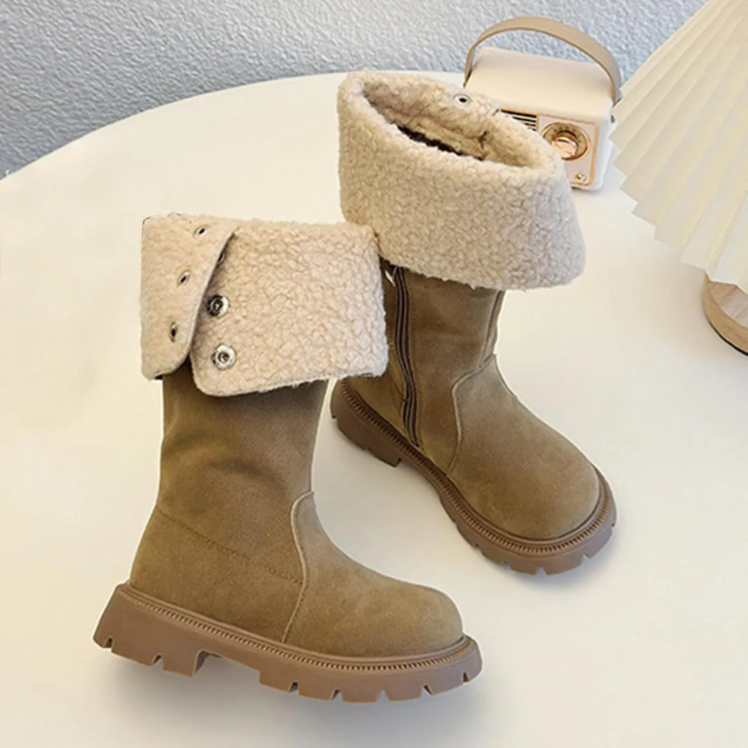 Western Cowboy Fuzzy Boots For Kids Soft Warm Outdoor Ski Snow Shoes Toddler Ankle Non Slip Fashion Comfy Booties