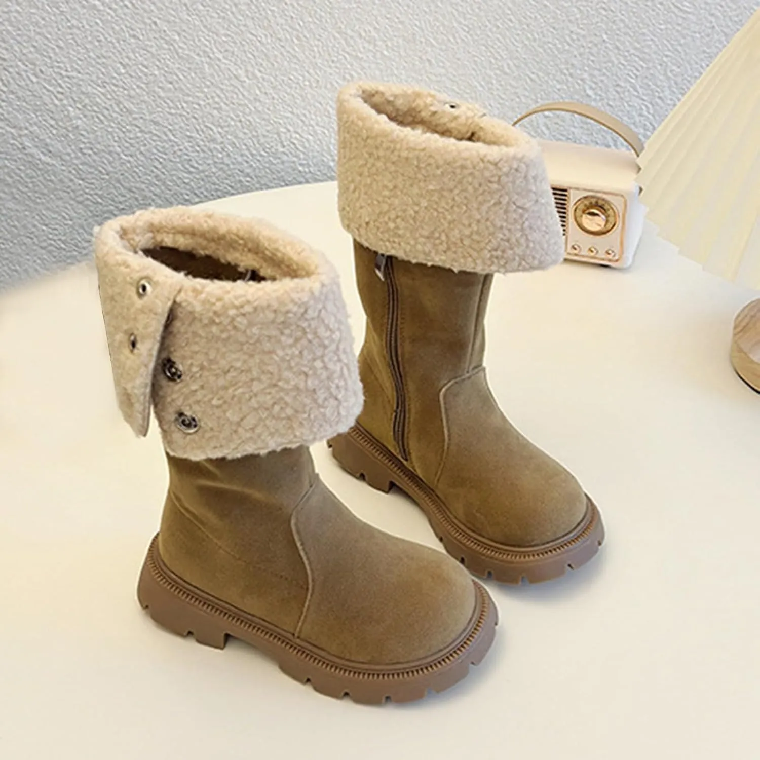 Western Cowboy Fuzzy Boots For Kids Soft Warm Outdoor Ski Snow Shoes Toddler Ankle Non Slip Fashion Comfy Booties