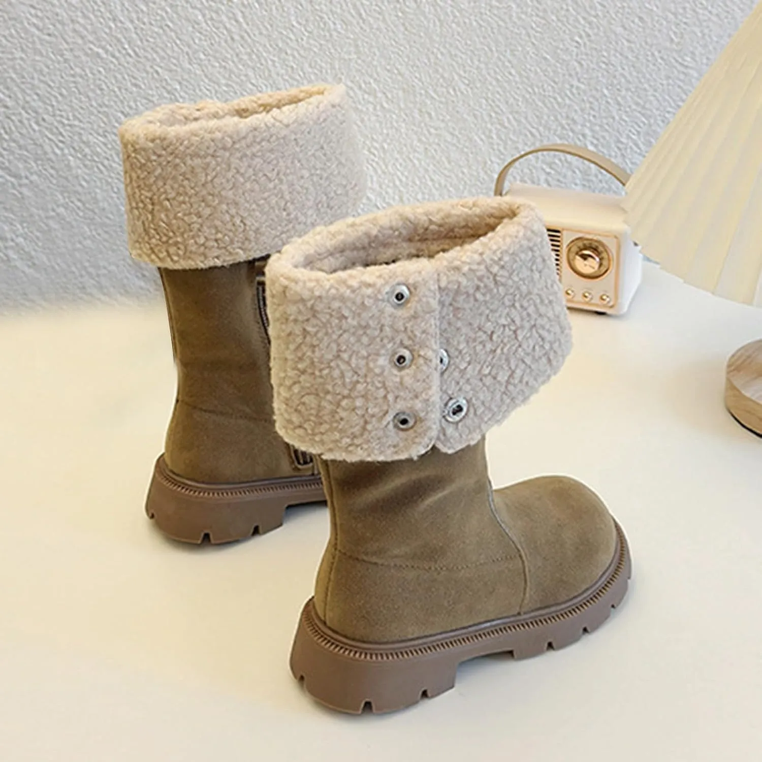 Western Cowboy Fuzzy Boots For Kids Soft Warm Outdoor Ski Snow Shoes Toddler Ankle Non Slip Fashion Comfy Booties