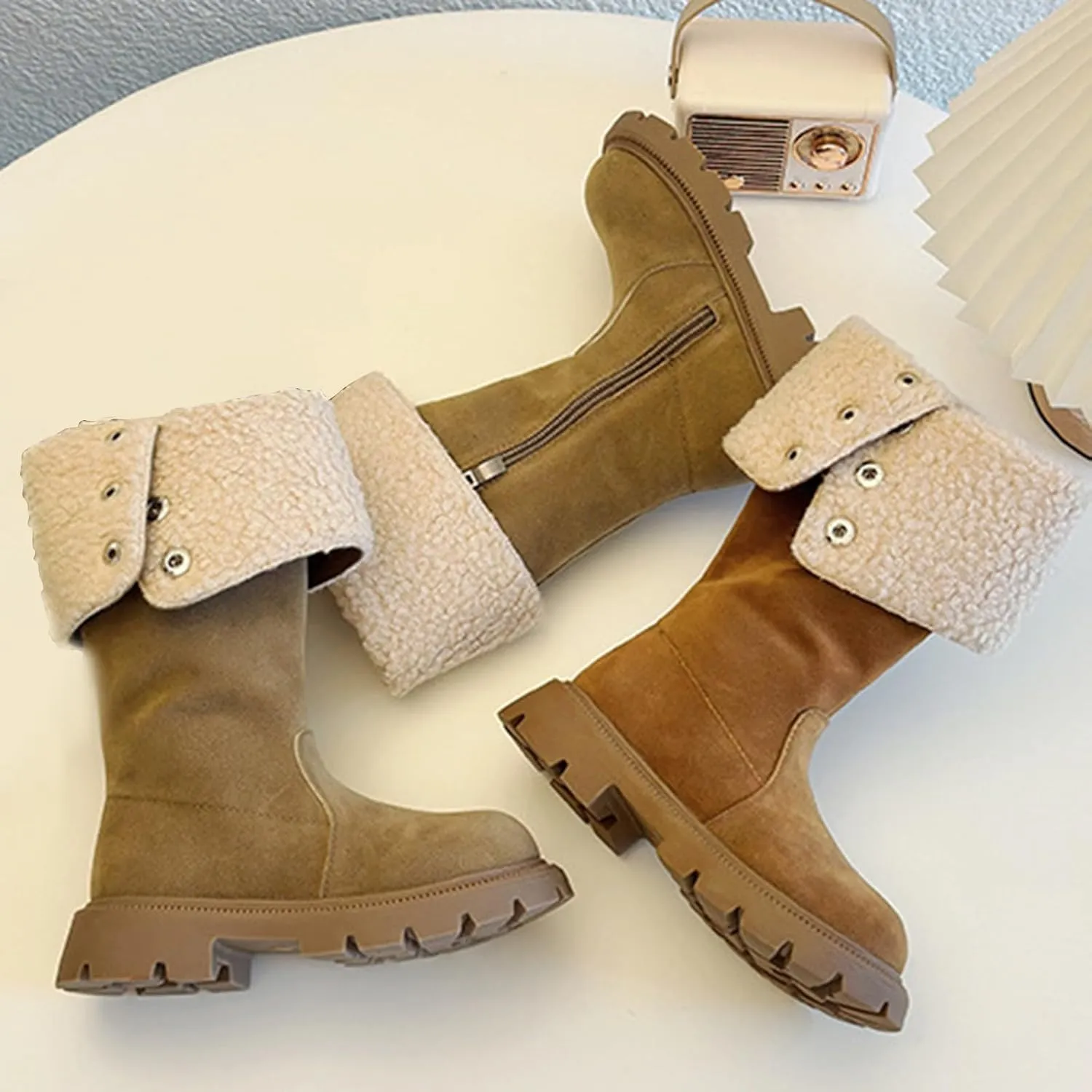 Western Cowboy Fuzzy Boots For Kids Soft Warm Outdoor Ski Snow Shoes Toddler Ankle Non Slip Fashion Comfy Booties