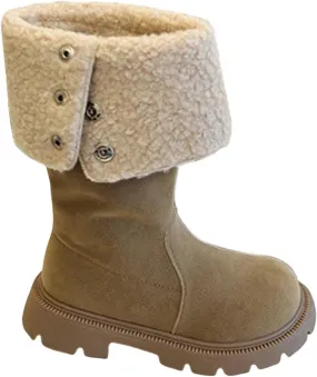 Western Cowboy Fuzzy Boots For Kids Soft Warm Outdoor Ski Snow Shoes Toddler Ankle Non Slip Fashion Comfy Booties