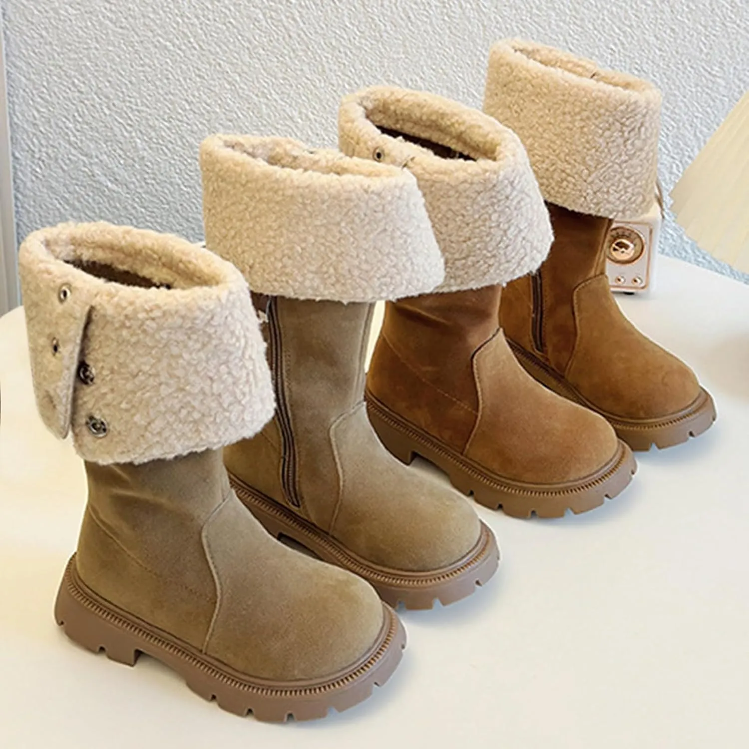 Western Cowboy Fuzzy Boots For Kids Soft Warm Outdoor Ski Snow Shoes Toddler Ankle Non Slip Fashion Comfy Booties