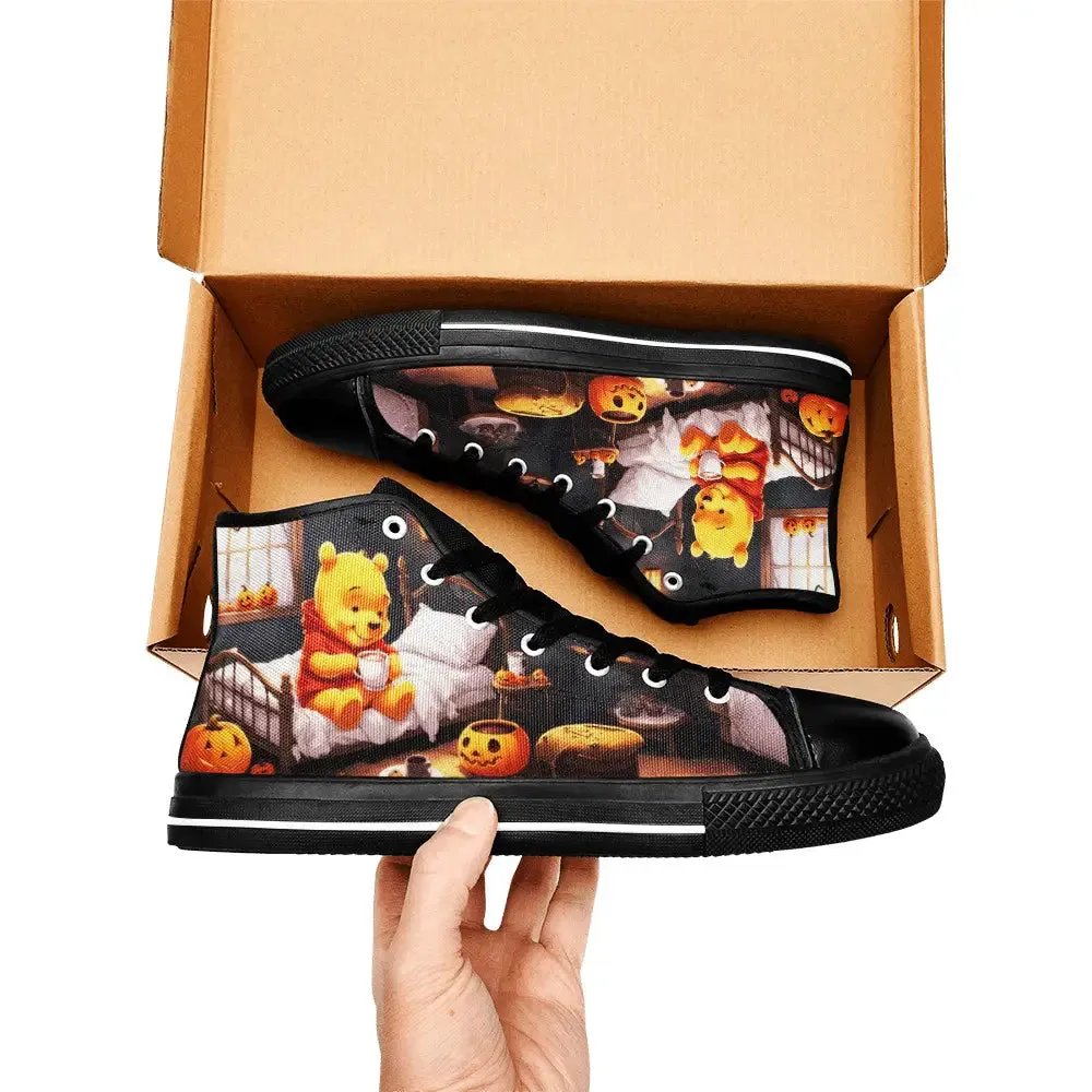Winnie the pooh Halloween Shoes High Top Sneakers for Kids and Adults