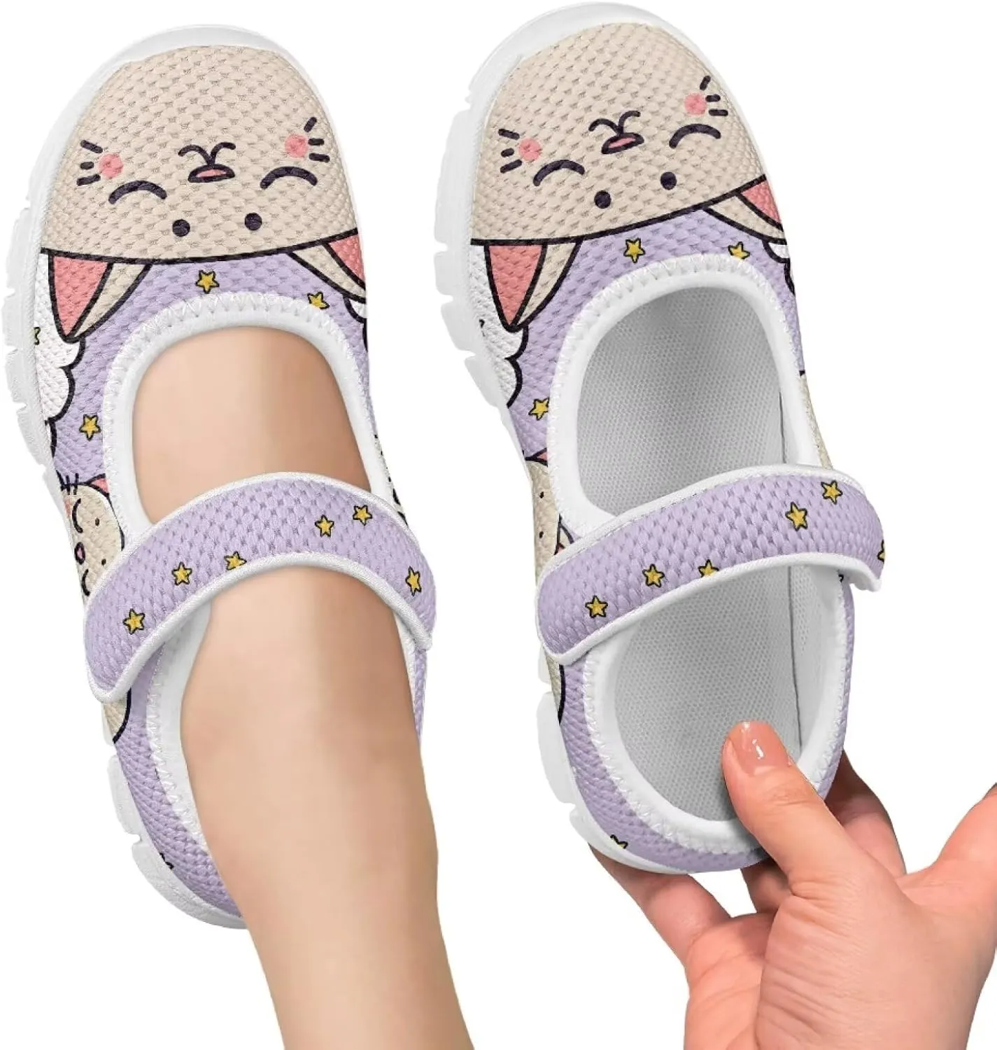 Yzaoxia Girls Slip On Shoes Mesh Breathable Athletic Walking Running Shoes for Kids Hook and Loop Sport Shoes Tennis Shoes Lightweight Barefoot Shoes Casual Footwear for School Gym Outdoor