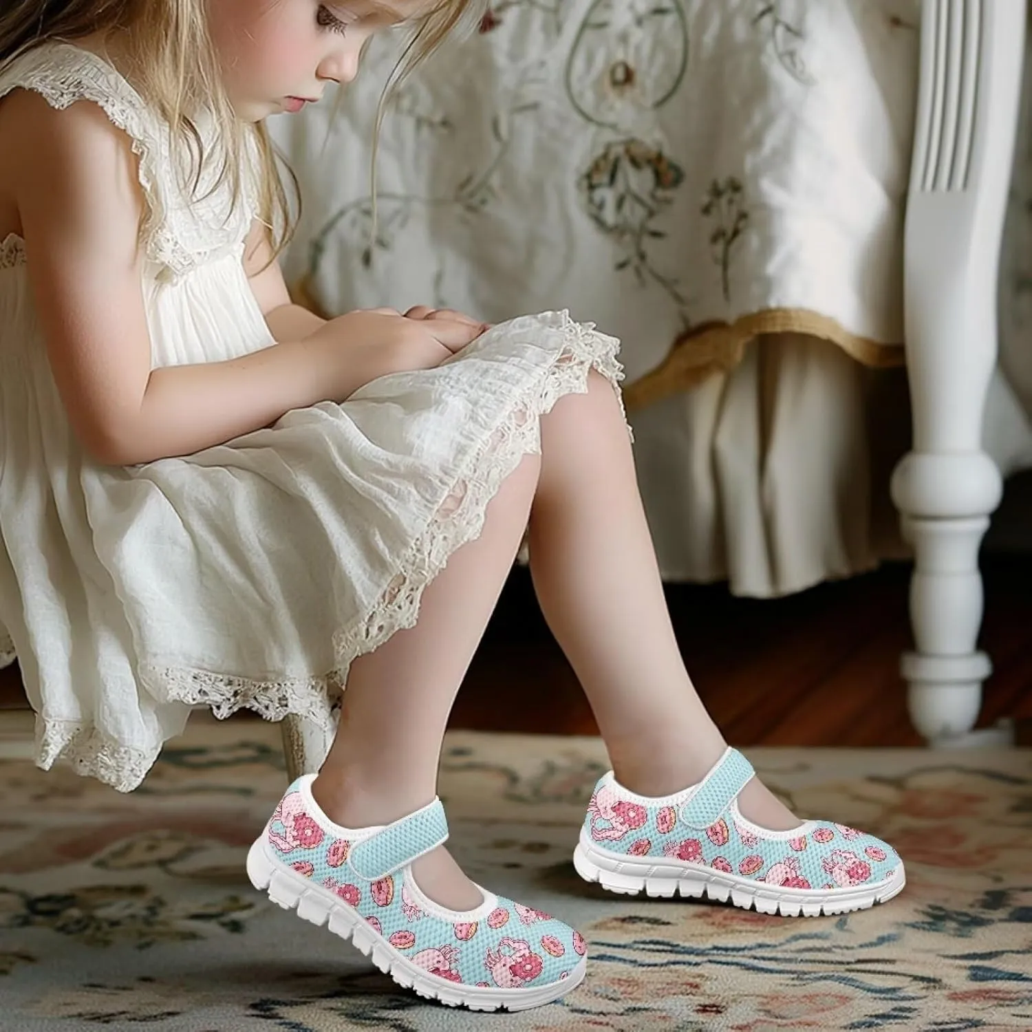 Yzaoxia Girls Slip On Shoes Mesh Breathable Athletic Walking Running Shoes for Kids Hook and Loop Sport Shoes Tennis Shoes Lightweight Barefoot Shoes Casual Footwear for School Gym Outdoor